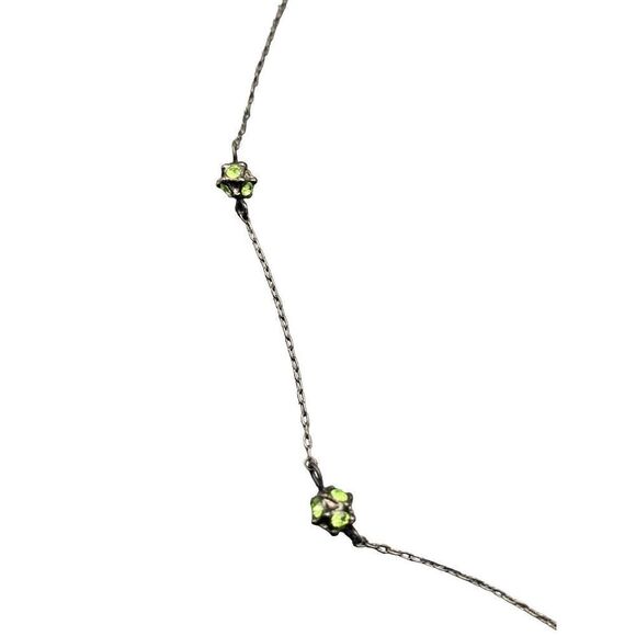1928 Signed Gunmetal Colored Dainty Necklace With green Rhinestone Stations - Picture 7 of 8